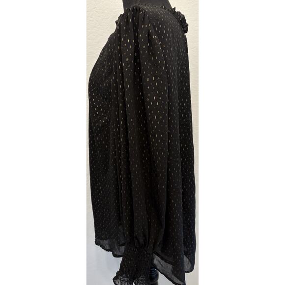 Cynthia Rowley Black Lined Blouse with Gold Keyhole Neck Ruffled Cuff Size 2X - Picture 2 of 4